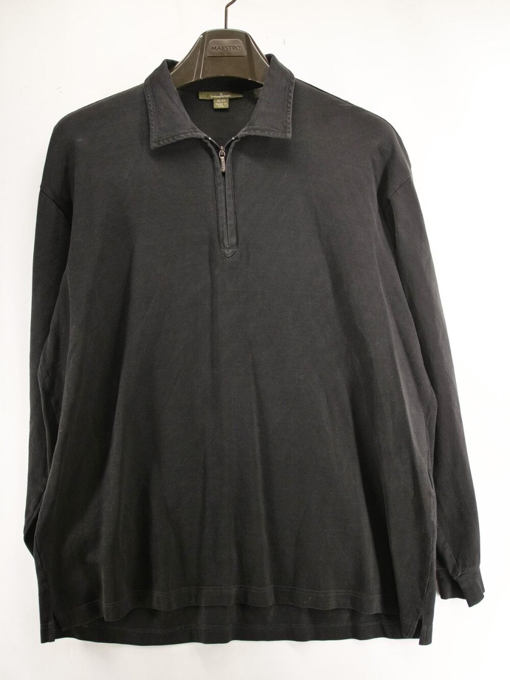 Ermenegildo Zegna 1/4 Zip Pullover Polo Shirt Mens XL 54 Cotton Black Italy